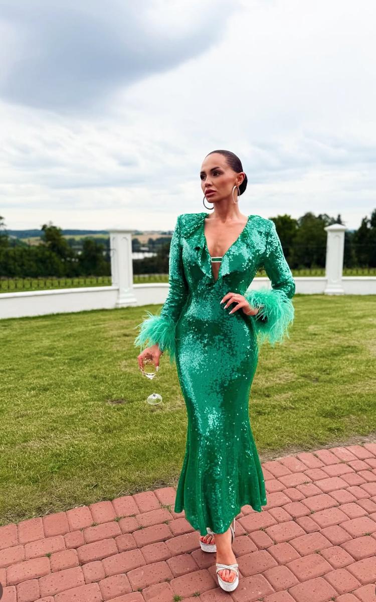 Žalia Sequin Mermaid stiliaus suknelė